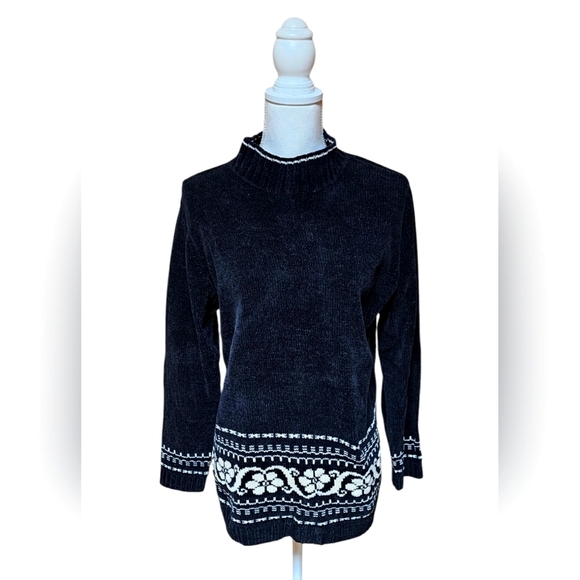 White Stag Christmas Sweater Womens Medium Black And White Cardigan Vintage Warm - Picture 1 of 5